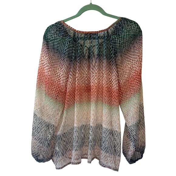 LIVERPOOL Los Angeles Navy + Orange Sheer Printed Women's Peasant Blouse Medium - Picture 8 of 10